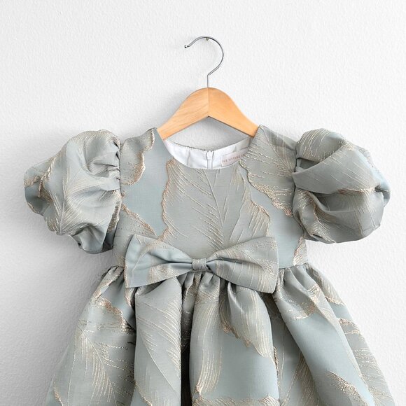 NWT Pretty Girls Fine Jacquard Celebration Dress Elegant Floral Sage & Gold 4T - Picture 3 of 5